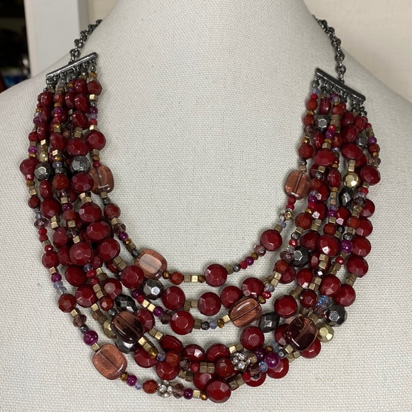 Vintage style multi strand cranberry red bead necklace - Picture 1 of 6